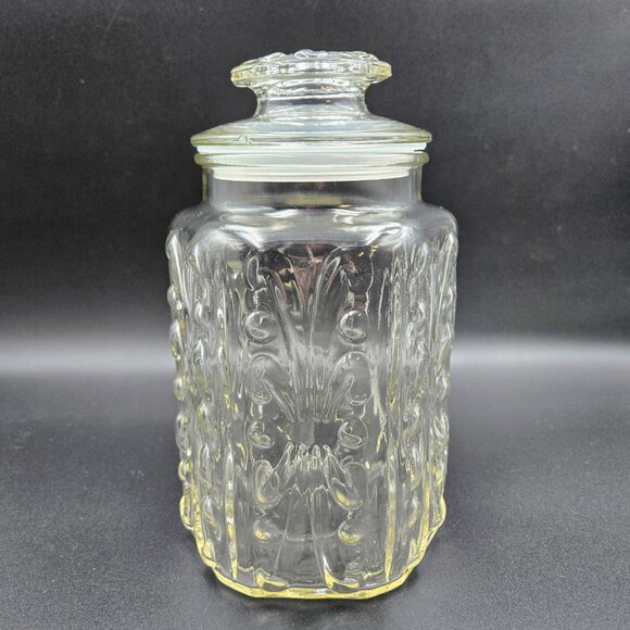 Vintage LE Smith Clear Glass Canister Atterbury Scroll Candy Cookie Jar Read - Picture 8 of 13